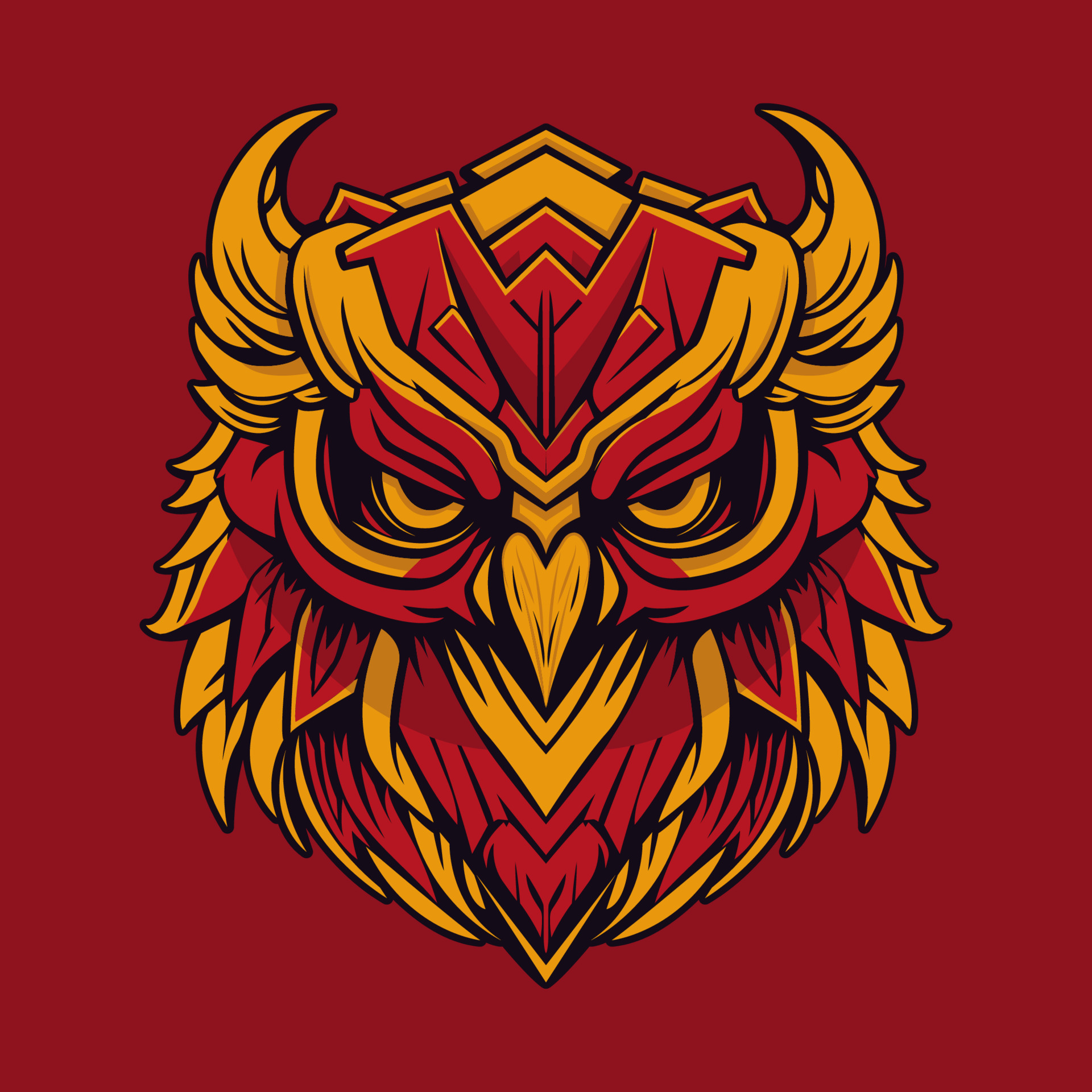 coruja cabeça mascote logotipo jogos e Esportes vermelho e amarelo diabo  estilo 23705125 Vetor no Vecteezy
